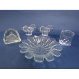 A collection of Scandinavian clear glass to include a Holmegaard bowl in the form of a flower,