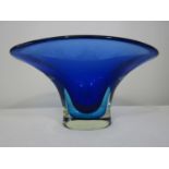 A good quality Scandinavian flared heavy glass vase, with light blue and clear glass base, 32cm long