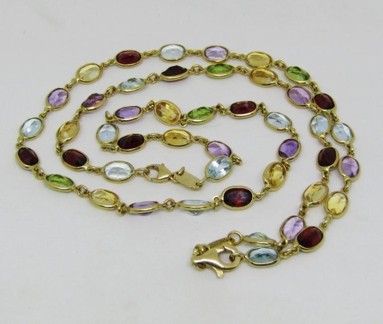 18ct multi gem set necklace and matching bracelet, can also be worn as a longer necklace, clasps - Image 2 of 2