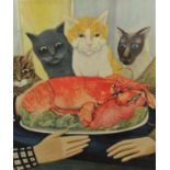Beryl Cook (1926-2008) - 'Four Hungry Cats', signed, colour lithograph, 40 x 35cm, framed