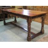 An old English style hardwood refectory table with rectangular top over a carved arcaded frieze