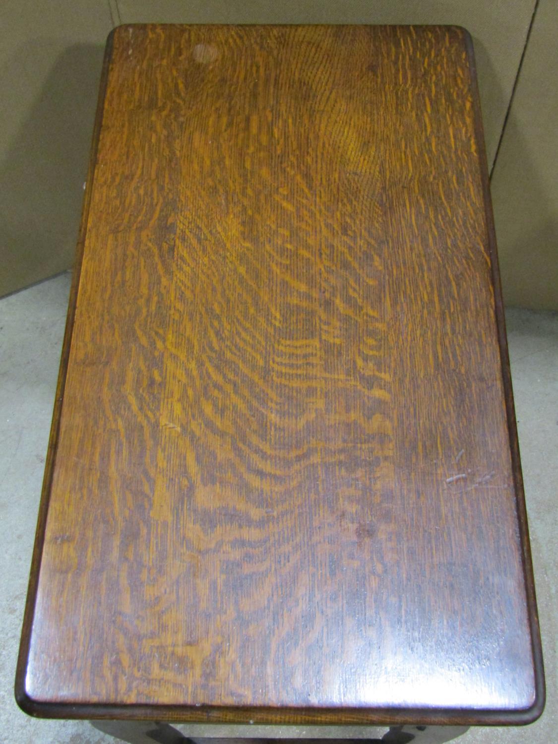 Late 19th century American oak travelling table of rectangular form with folding framework enclosing - Image 2 of 3