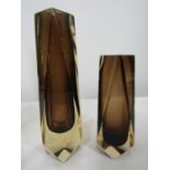 A graduated pair of faceted brown glass vases, the tallest 20cm high (2)