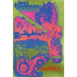 Jimmy Hendrix Experience poster, with orange graphic upon a gilt ground, printed by The Osiris