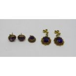 Group of 9ct amethyst jewellery comprising a pendant with matching stud earrings and a further