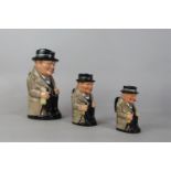 A graduated set of three Royal Doulton Toby jugs in the form of Winston Churchill (3)