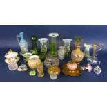 A collection of early 20th century and later art glass including a pair of Vaseline glass vases with