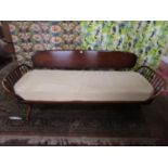 Ercol dark elm daybed / studio couch, with drop in seat, 207cm long x 76cm high