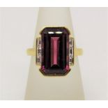 Art Deco style garnet and diamond ring, unmarked, tests as 18ct gold, size O, 8.5g
