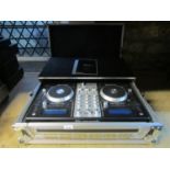 A Numark mix deck express mixing deck housed within a TIP flight ready case