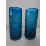 An unusual pair of Mdina type mottled glass vases with unusual cast finish, 21cm high