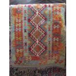 A Kelim flat weave rug with geometric design, brightly coloured, 125 x 80 cm