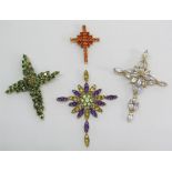 Four 9ct gem set cross pendants of varying design, 20.5g total (4)