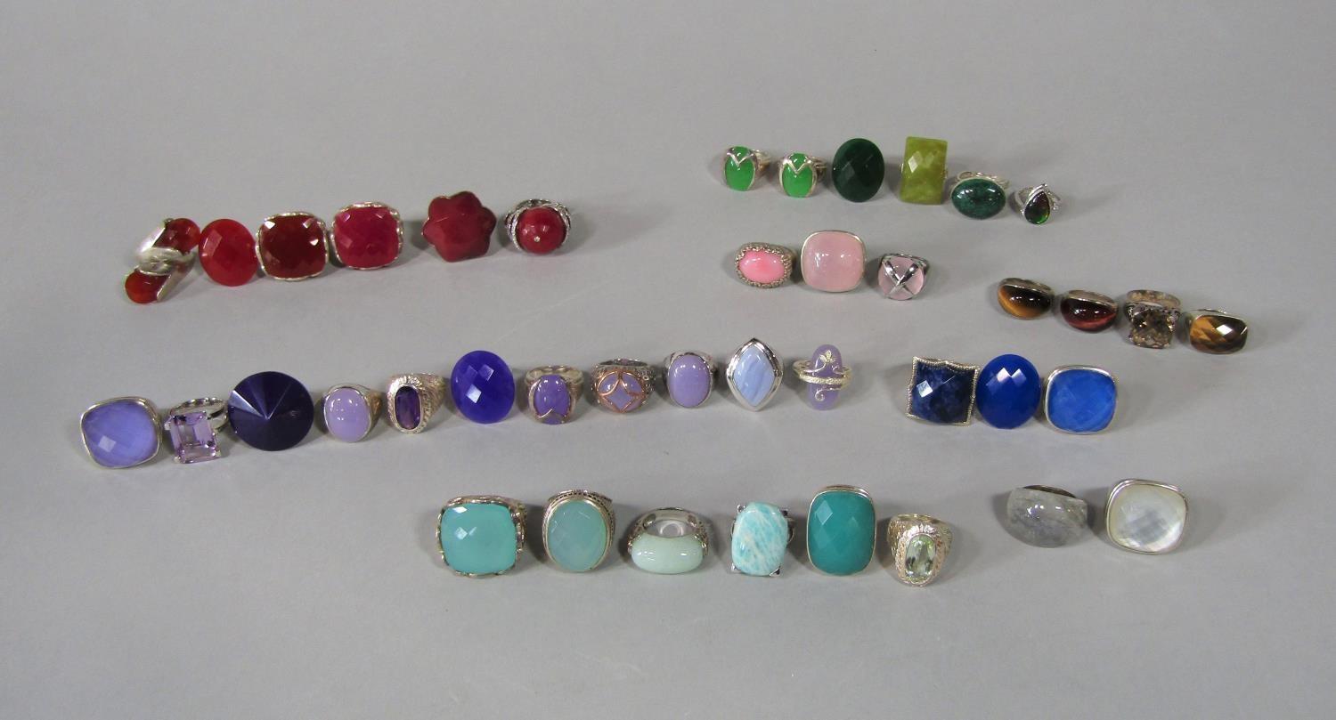 Large collection of silver gem-set dress rings with various faceted and cabochon stones (41)