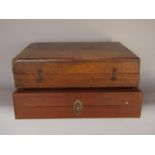 Two vintage oak cased backgammon sets with large playing pieces in boxwood and ebony (5cm diameter)