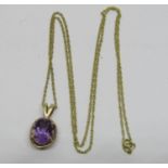 9ct oval amethyst pendant necklace, 2.3g