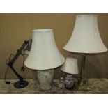 Four contemporary table lamps of varying size and design, to include one in the form of a corinthian