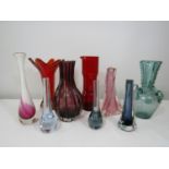 A collection of various art glass to include a Villeroy & Boch faceted glass baluster vase,