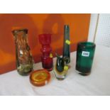 Collection of Whitefriars and other glassware, comprising citrine glass vase, a green glass vase,