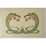 Porcelain Art Nouveau large plaque or tile, with typical tulip scrolled decoration, 40 x 60 cm