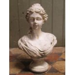A small head and shoulder bust of a classical female, cast composition to simulate marble, 40 cm
