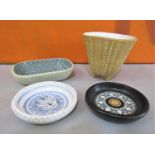 Ambleside Pottery - Four pieces of studio pottery comprising a three foot pot with incised