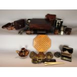 A miscellaneous collection including a rosewood box, sundry coinage, military telescope, sundry