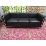 Crobusier style chrome and leather three seater sofa, 76cm long