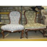 A Victorian spoon back drawing room chair with later upholstered finish, raised on cabriole