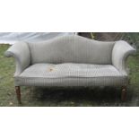 A Georgian style camelback sofa, with scrolled arms and square tapered forelegs (for re-upholstery),