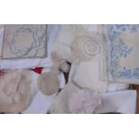 2 boxes good quality vintage table and bed linen including cloths and napkins, some with embroidery,