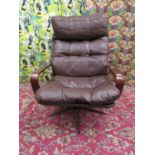 Good quality Danish bentwood and leather swivel chair, upon a five spoke base, 90cm high x 67cm wide