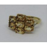 9ct yellow topaz cluster ring, size N/O, 4g