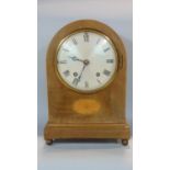Edwardian two train lancet mantel clock, with 6 inch convex silvered dial, with Roman numerals, with