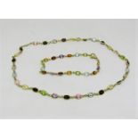 Italian 18ct multi gem set necklace and matched bracelet, can also be worn as a longer necklace,