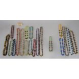 Collection of hardstone bead necklaces each with gold clasp, comprising 1 x 18ct, 5 x 14ct and 14