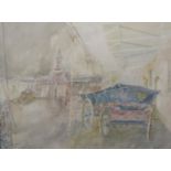 20th century school - Impressionist study of two horse carts at a station, unsigned, watercolour, 38