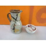 Oldrich Asenbryle - Studio pottery salt glaze water jug, with Japanese style painted decoration,