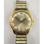 Vintage gent's Omega 9ct automatic wrist watch, 24 jewel movement, champagne dial with baton markers
