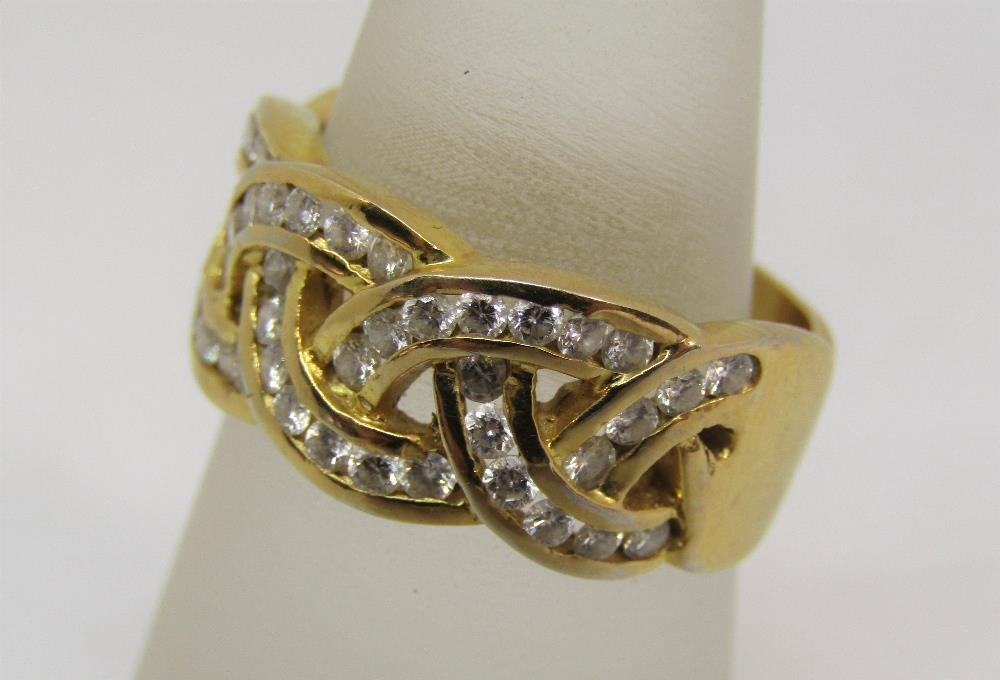 18ct diamond set ring of plaited design, size P/Q, 9.2g - Image 2 of 2