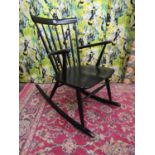 Hagafors of Sweden ebonised rocking chair, 80cm x 57cm wide