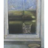 Andrew Hemingway (B.1955) - 'Face at the Window', study of a cat, signed, work in pastel, 58 x 49cm,
