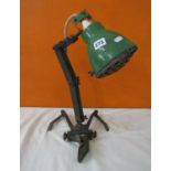 Vintage industrial articulated clamped bench lamp, 45 cm long approx