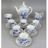 A six place Coalport Cairo pattern blue and white printed coffee set including coffee pot, cream