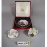 A collection of royal commemorative wares including boxed Royal Crown Derby heart shaped trinket box
