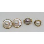 Group of mabe pearl jewellery comprising an 18ct diamond set ring, a pair of 14ct clip earrings