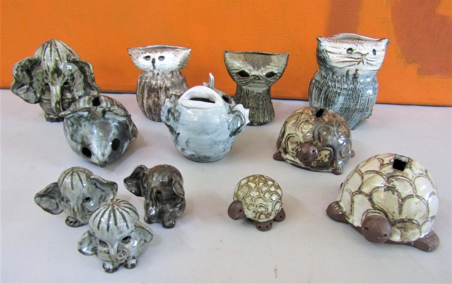 Briglin Pottery - A collection of novelty animal studio pottery figures and money boxes,