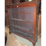 An inlaid mahogany freestanding open bookcase with satinwood banding, three adjustable shelves and