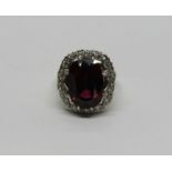 9ct garnet and diamond cluster dress ring, size N, 8.8g