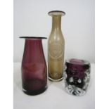 Liskeard Glass - Two amethyst pieces to include a stylised press heavy glass vase and a further